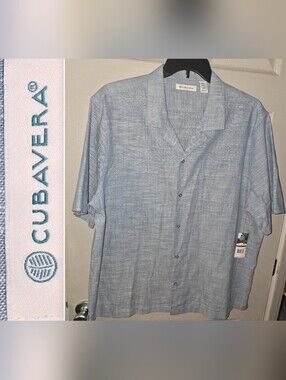 NWT Cubavera Cotton Button-up Collared Shirt Agean Blue Men's XXL